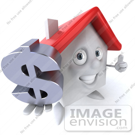 #46876 Royalty-Free (RF) Illustration Of A 3d White Clay House Mascot Holding A Dollar Symbol - Version 3 by Julos