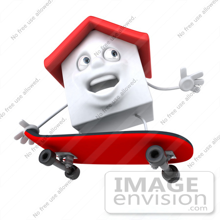 #46879 Royalty-Free (RF) Illustration Of A 3d White Clay House Mascot Skateboarding - Version 2 by Julos