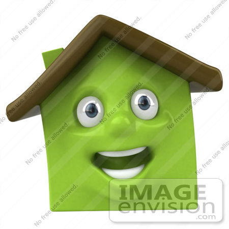 #46896 Royalty-Free (RF) Illustration Of A 3d Green Clay House Mascot Smiling - Version 3 by Julos