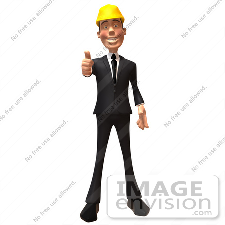 #47010 Royalty-Free (RF) Illustration Of A 3d Contractor Mascot Giving The Thumbs Up - Version 1 by Julos
