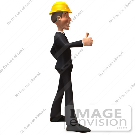 #47012 Royalty-Free (RF) Illustration of a 3d Contractor Mascot Giving The Thumbs Up - Version 2 by Julos