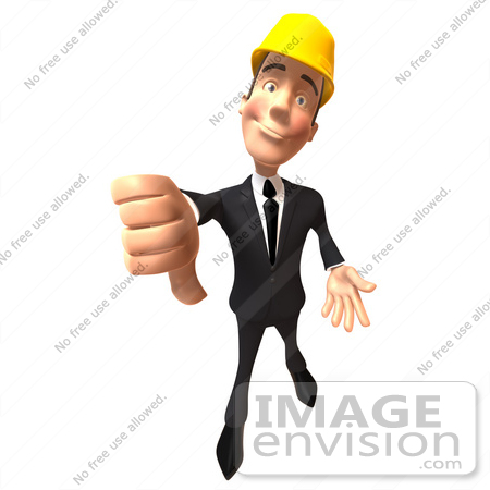 #47013 Royalty-Free (RF) Illustration Of A 3d Contractor Mascot Giving The Thumbs Down - Version 1 by Julos