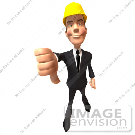 #47015 Royalty-Free (RF) Illustration of a 3d Contractor Mascot Giving The Thumbs Down - Version 2 by Julos