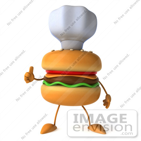 #47026 Royalty-Free (RF) Illustration Of A 3d Cheeseburger Mascot Giving The Thumbs Up And Wearing A Chef Hat by Julos