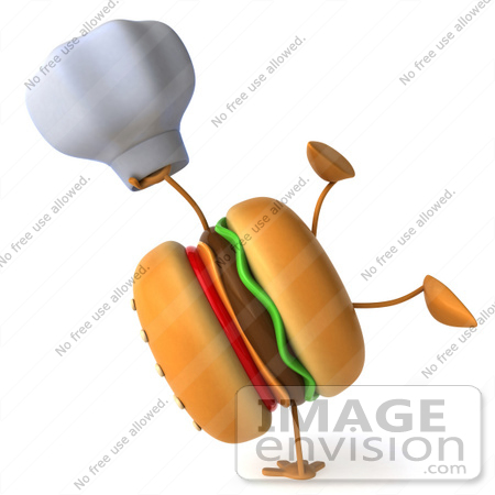#47027 Royalty-Free (RF) Illustration Of A 3d Cheeseburger Mascot Doing A Hand Stand And Holding A Chef Hat by Julos