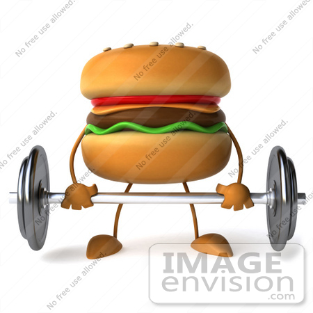 #47032 Royalty-Free (RF) Illustration Of A 3d Cheeseburger Mascot Lifting A Barbell by Julos