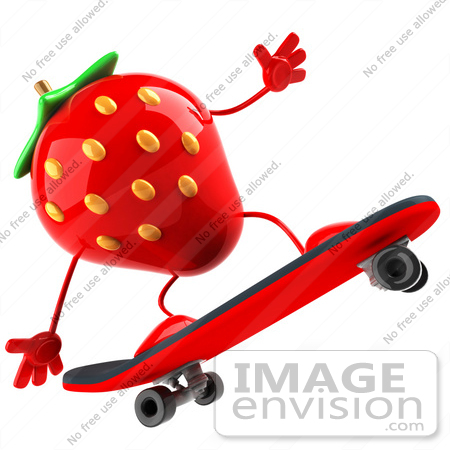 #47052 Royalty-Free (RF) Illustration Of A 3d Strawberry Mascot Skateboarding - Version 2 by Julos
