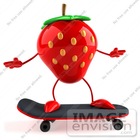 #47053 Royalty-Free (RF) Illustration Of A 3d Strawberry Mascot Skateboarding - Version 1 by Julos