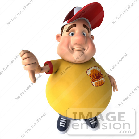 #47096 Royalty-Free (RF) Illustration Of A 3d Fat Burger Boy Mascot Holding His Thumb Down by Julos