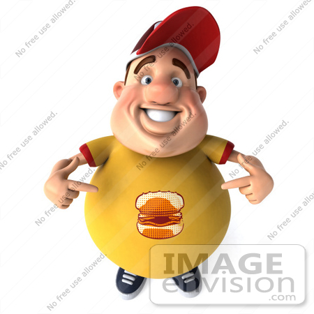 #47103 Royalty-Free (RF) Illustration Of A 3d Fat Burger Boy Mascot Pointing At His Shirt by Julos