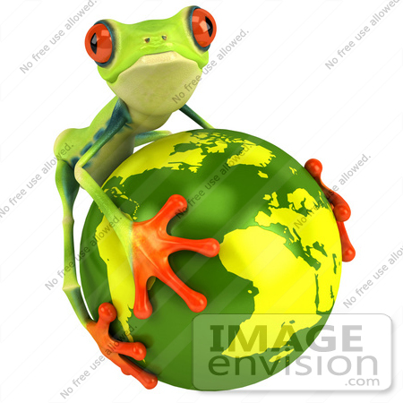 #47458 Royalty-Free (RF) Illustration Of A 3d Green Tree Frog Embracing The Earth by Julos
