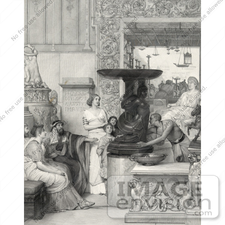 #47459 Royalty-Free Stock Illustration Of Admiring Men, Women And Children Watching A Man Rotate An Elegant Sculpture In A Gallery by JVPD