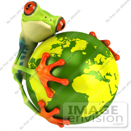 #47460 Royalty-Free (RF) Illustration Of A 3d Tree Frog Hugging The Earth by Julos