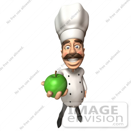 #47801 Royalty-Free (RF) Illustration Of A 3d Gourmet Chef Mascot Eating A Green Apple - Version 3 by Julos