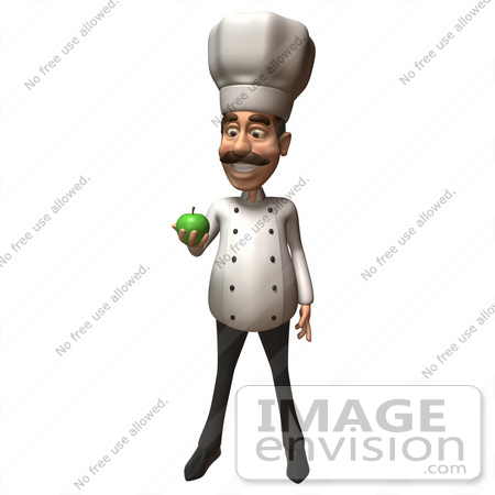 #47812 Royalty-Free (RF) Illustration Of A 3d Gourmet Chef Mascot Eating A Green Apple - Version 1 by Julos