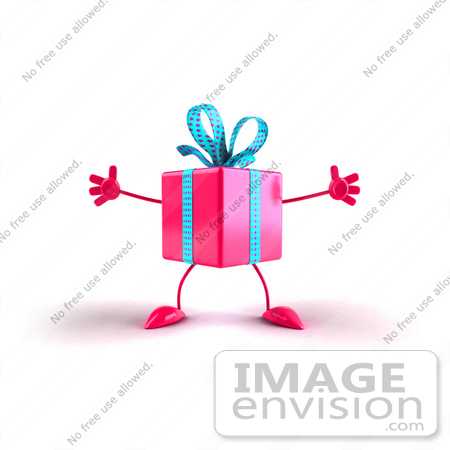 #47970 Royalty-Free (RF) Illustration Of A 3d Pink Present Mascot With Open Arms by Julos