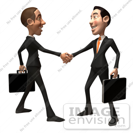 #48139 Royalty-Free (RF) Illustration Of A 3d White Collar Businessman Mascot Shaking Hands With A Colleague - Version 1 by Julos