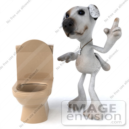 #48286 Royalty-Free (RF) Illustration Of A 3d Jack Russell Terrier Dog Mascot Standing Beside A Tan Toilet - Version 2 by Julos
