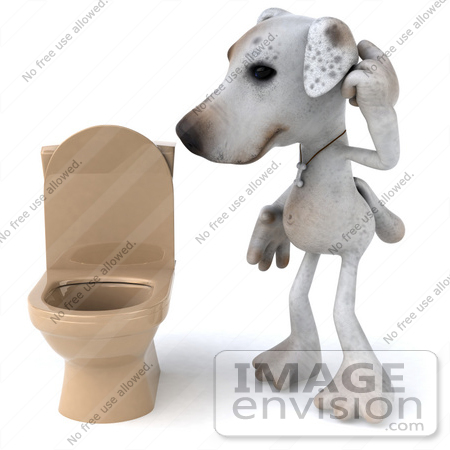 #48290 Royalty-Free (RF) Illustration Of A 3d Jack Russell Terrier Dog Mascot Standing Beside A Tan Toilet - Version 1 by Julos