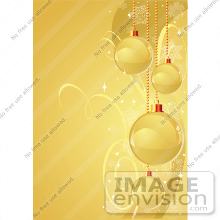 #48299 Clip Art Illustration Of A Golden Xmas Background Of Swirls, Sparkles And Red And Gold Baubles by pushkin