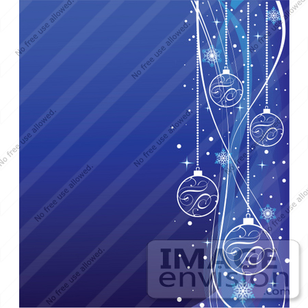 #48303 Clip Art Illustration Of A Blue Xmas Background With An Edge Of Ornaments And Sparkles by pushkin