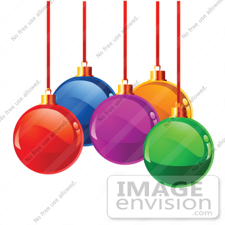 #48305 Clip Art Illustration Of A Cluster Of Shiny Glass Colorful Xmas Bulbs On Red Strings Over White by pushkin