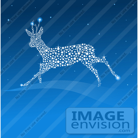#48323 Clip Art Illustration Of A Leaping Starry Reindeer Of In A Blue Sky by pushkin