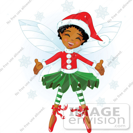 #48324 Clip Art Illustration Of A Happy African Xmas Fairy Girl In Xmas Clothes by pushkin