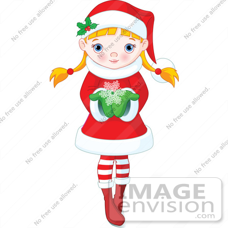 #48331 Clip Art Illustration Of A Cute Blond Xmas Girl Holding A Snowflake In Her Hand by pushkin