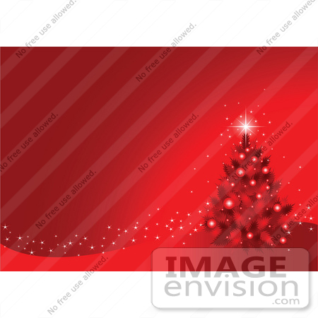#48342 Clip Art Illustration Of A Red Xmas Tree With A Bright Star, On A Red Sparkly Wave Over Red by pushkin