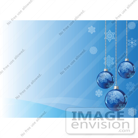 #48347 Clip Art Illustration Of A Blue Background With Faint Waves, Snowflakes And Blue Xmas Bulbs by pushkin