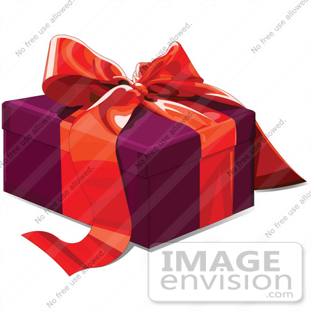 #48362 Clip Art Illustration Of A Purple Present Box Sealed With A Red Ribbon by pushkin