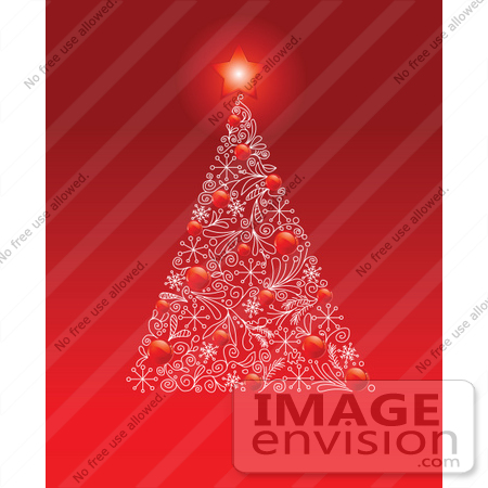 #48364 Clip Art Illustration Of A Red Star Glowing Atop A Xmas Tree Made Of Red Baubles And White Designs by pushkin