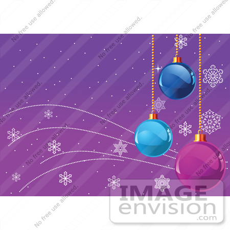 #48380 Clip Art Illustration Of A Purple Snowflake Background With Blue And Purple Hanging Xmas Ornaments by pushkin
