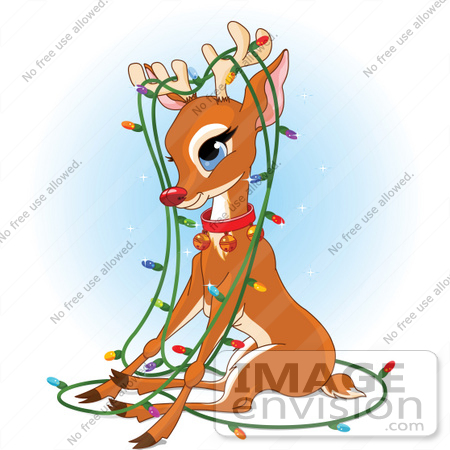 #48384 Clip Art Illustration Of Rudolph Tangled In A Strand Of Xmas Lights by pushkin