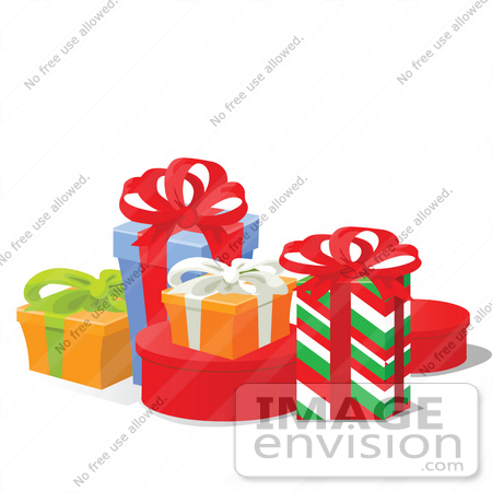 #48385 Clip Art Illustration Of A Tidy Group Of Colorful Wrapped Present Boxes With Ribbons And Bows by pushkin