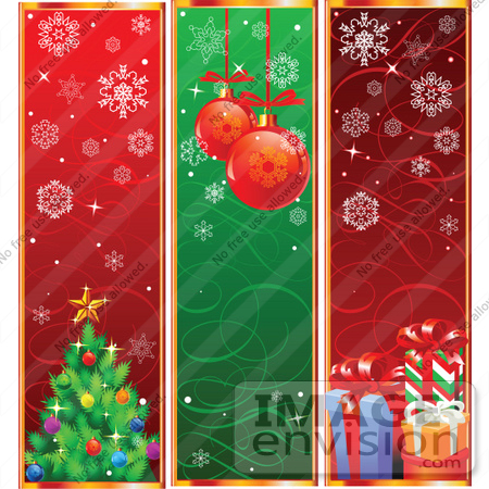 #48393 Clip Art Illustration Of A Digital Collage Of Vertical Tree, Bauble And Present Xmas Banners by pushkin