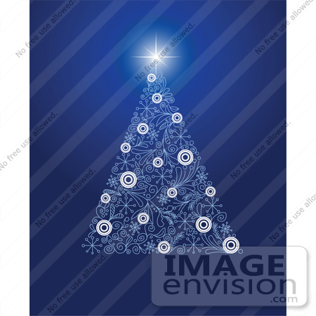 #48401 Clip Art Illustration Of A Blue And White Xmas Tree Of Floral Designs And Circles, With A Bright Star Over Blue by pushkin
