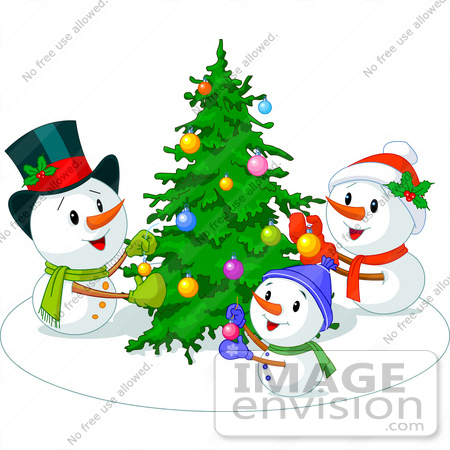 #48414 Clip Art Illustration Of A Snowman Family Decorating Their Xmas Tree by pushkin
