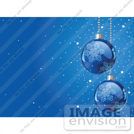 #48436 Clip Art Illustration Of A Sparkling Blue Xmas Background With Two Ornaments by pushkin