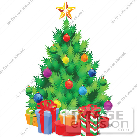 #48439 Clip Art Illustration Of A Xmas Tree With Colorful Baubles, Surrounded By Gift Boxes by pushkin