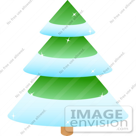 #48454 Clip Art Illustration Of A Sparkly Tiered Green Xmas Tree With Snow Flocked Trim by pushkin