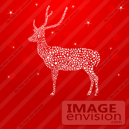 #48466 Clip Art Illustration Of A Red Xmas Background With A Sparkly Reindeer by pushkin