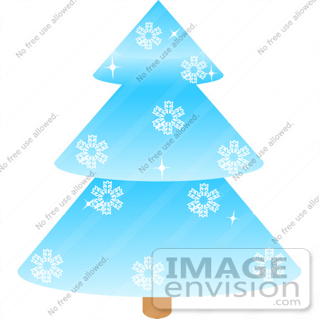 #48521 Clip Art Illustration Of A Sparkly Blue Xmas Tree With Snowflakes by pushkin