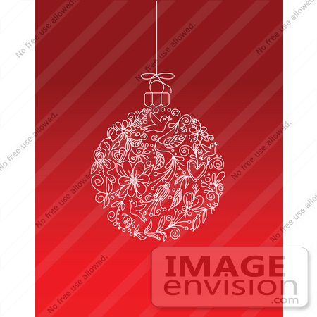 #48522 Clip Art Illustration Of A White Xmas Bauble Made Of Sketched Drawings, On Red by pushkin