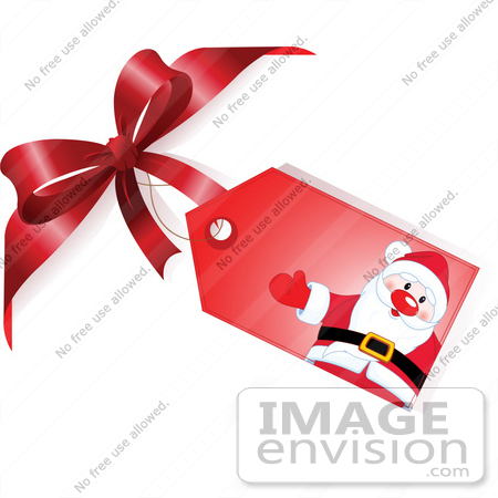 #48530 Stock Illustration Of A Red Santa Xmas Gift Tag Attached To A Red Bow by pushkin
