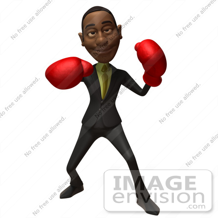#48560 Royalty-Free (RF) 3d Illustration Of A Black Businessman Mascot Boxing - Version 3 by Julos