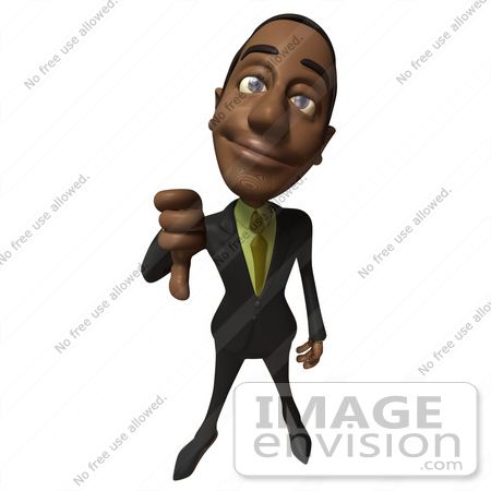 #48590 Royalty-Free (RF) 3d Illustration Of A Black Businessman Mascot Giving The Thumbs Down by Julos
