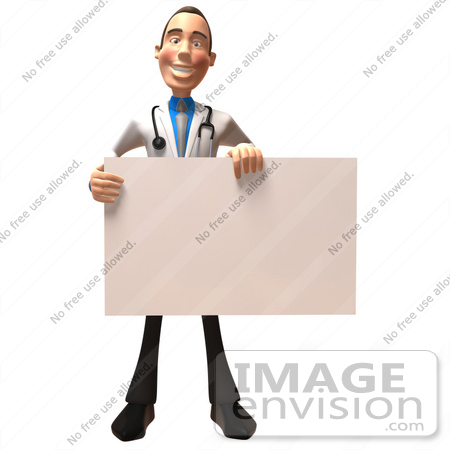 #48732 Royalty-Free (RF) Illustration Of A 3d White Male Doctor Holding Up A Blank Sign - Version 1 by Julos