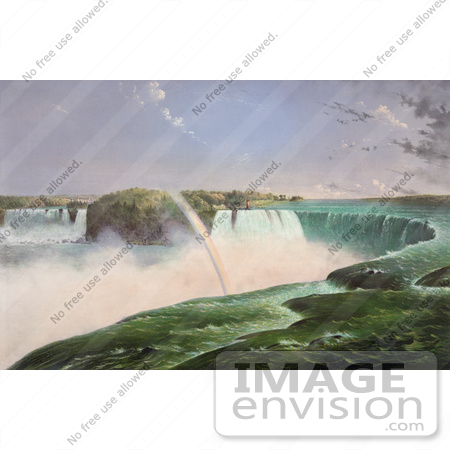 #48801 Royalty-Free Stock Illustration Of A Rainbow Over The Mist Of Niagara Falls, From The Canadian Side by JVPD
